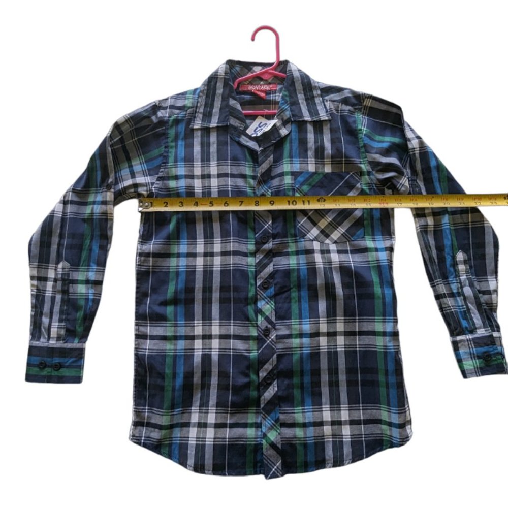 NWT Montage Blue Green Plaid Boy Size M